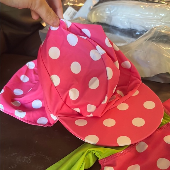 Charming Pink and Green Polka Dot Kids Swim One Piece - Picture 4 of 6